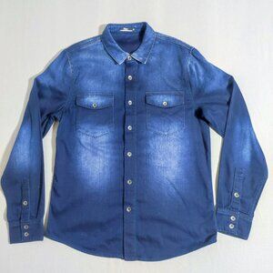 Silver jeans long sleeve button down shirt men's size M ink blue distressed